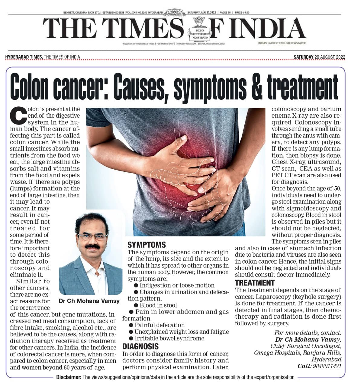 Colon cancer : causes, symptoms & treatment